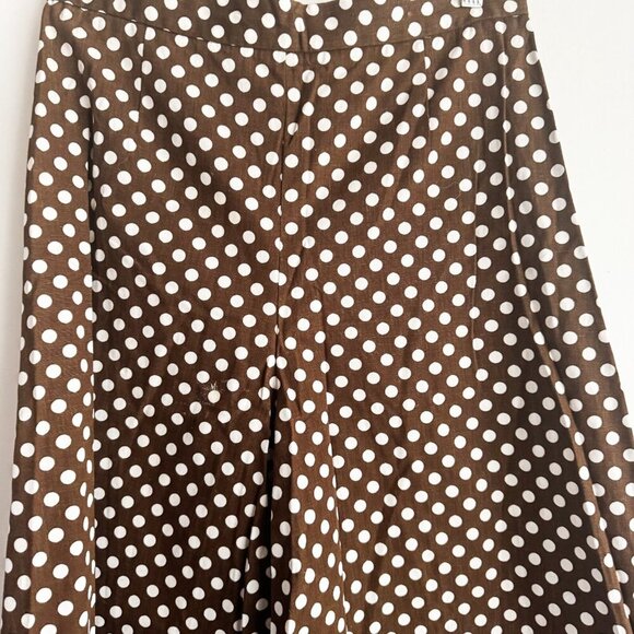 Vintage Custom Made Super Wide Leg Brown White Polka Dot High Waist Pants S - Picture 4 of 4